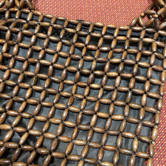 Vintage "Wooden" Bead Bag  Shoulder Strap - Picture 4 of 4